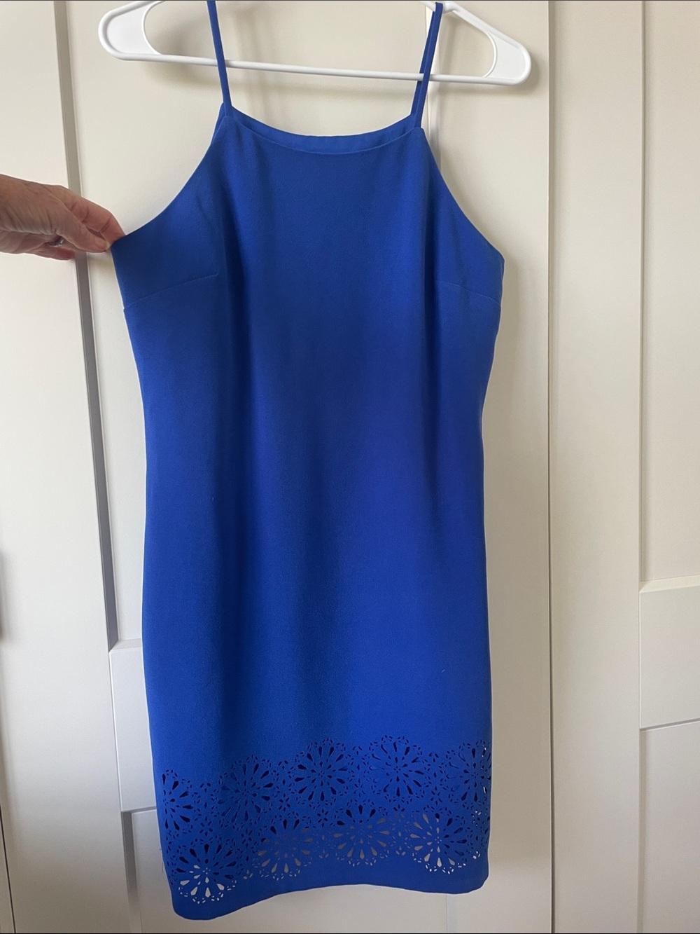 Banana Republic Cobalt Blue Laser-Cut Hem Mini Dress, lining inside, 25”long